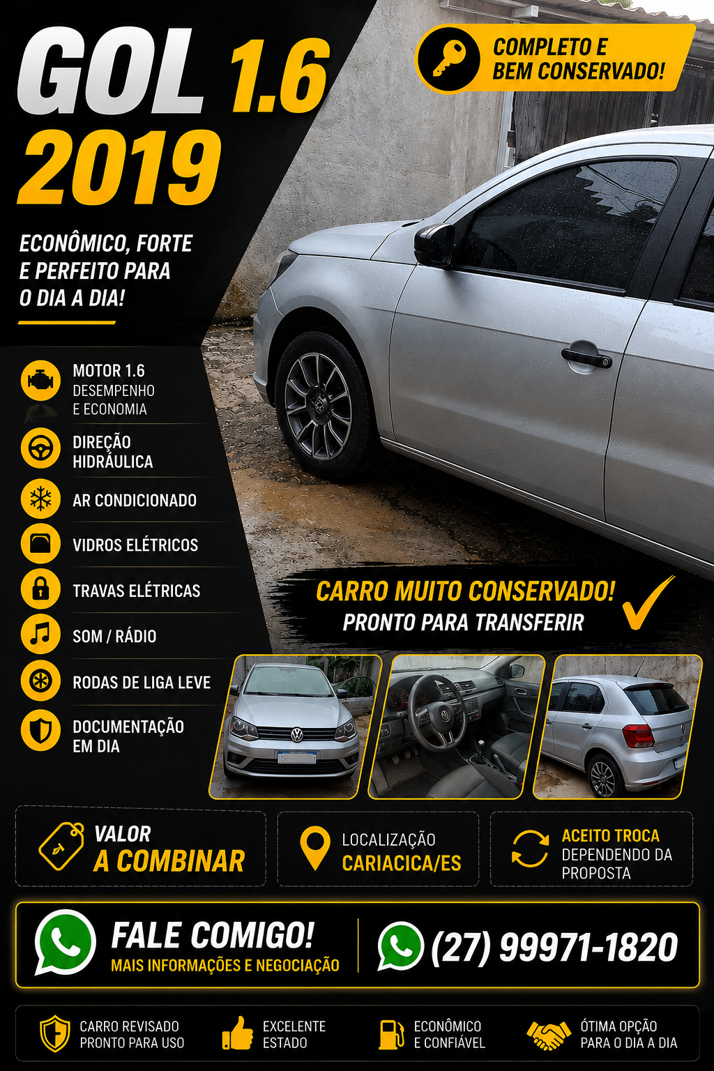 🚗 VOLKSWAGEN GOL 1.6 2019 À VENDA 🚗
